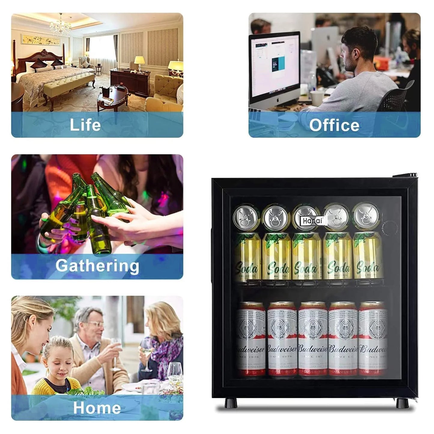 62-Can Beverage Cooler and Refrigerator, Small Mini Fridge for Home, Office or Bar with Glass Door and Adjustable Removable Shelves,Perfect for Soda Beer or Wine, Stainless Steel, 1.6 Cu.Ft.