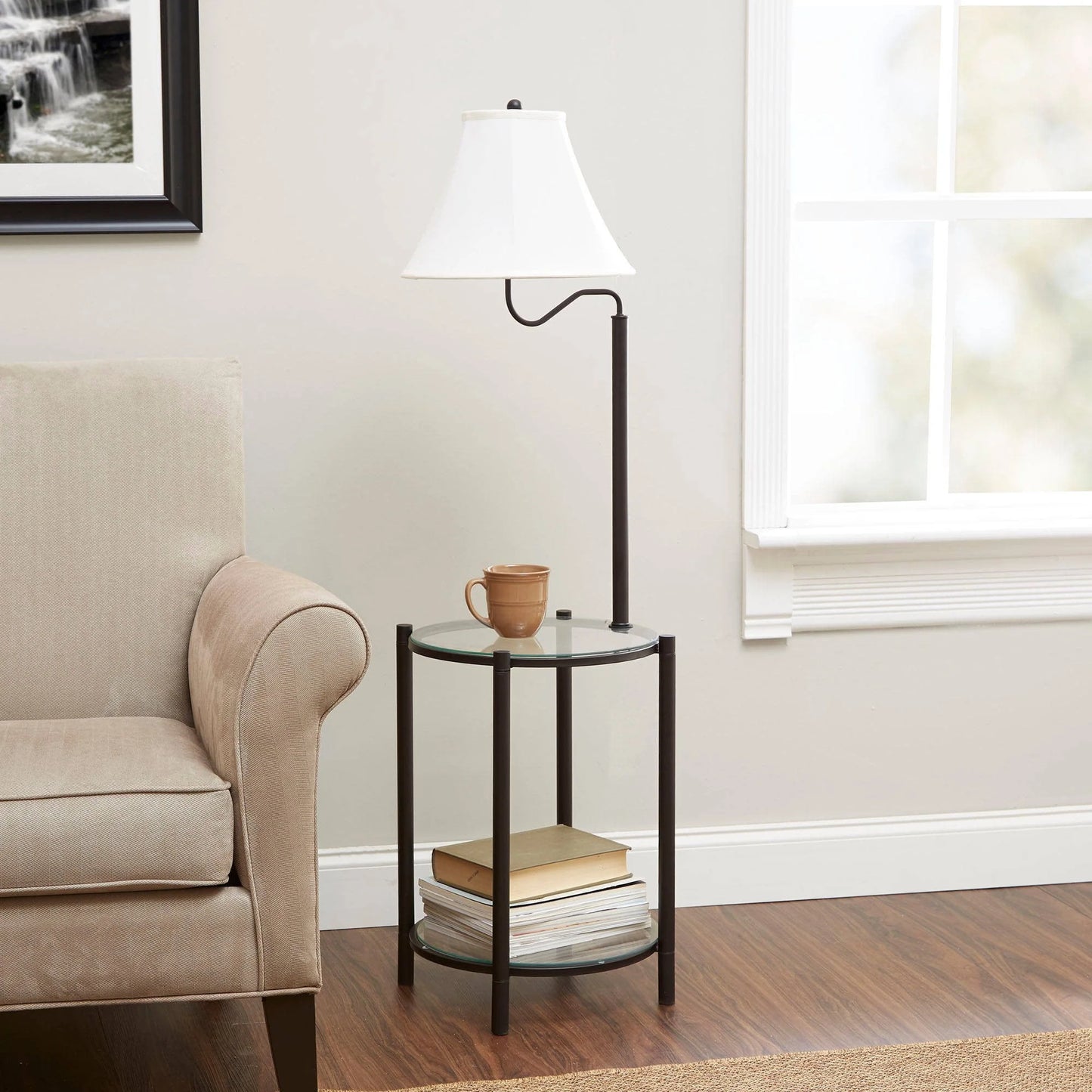 Mainstays Glass End Table Floor Lamp, Matte Black