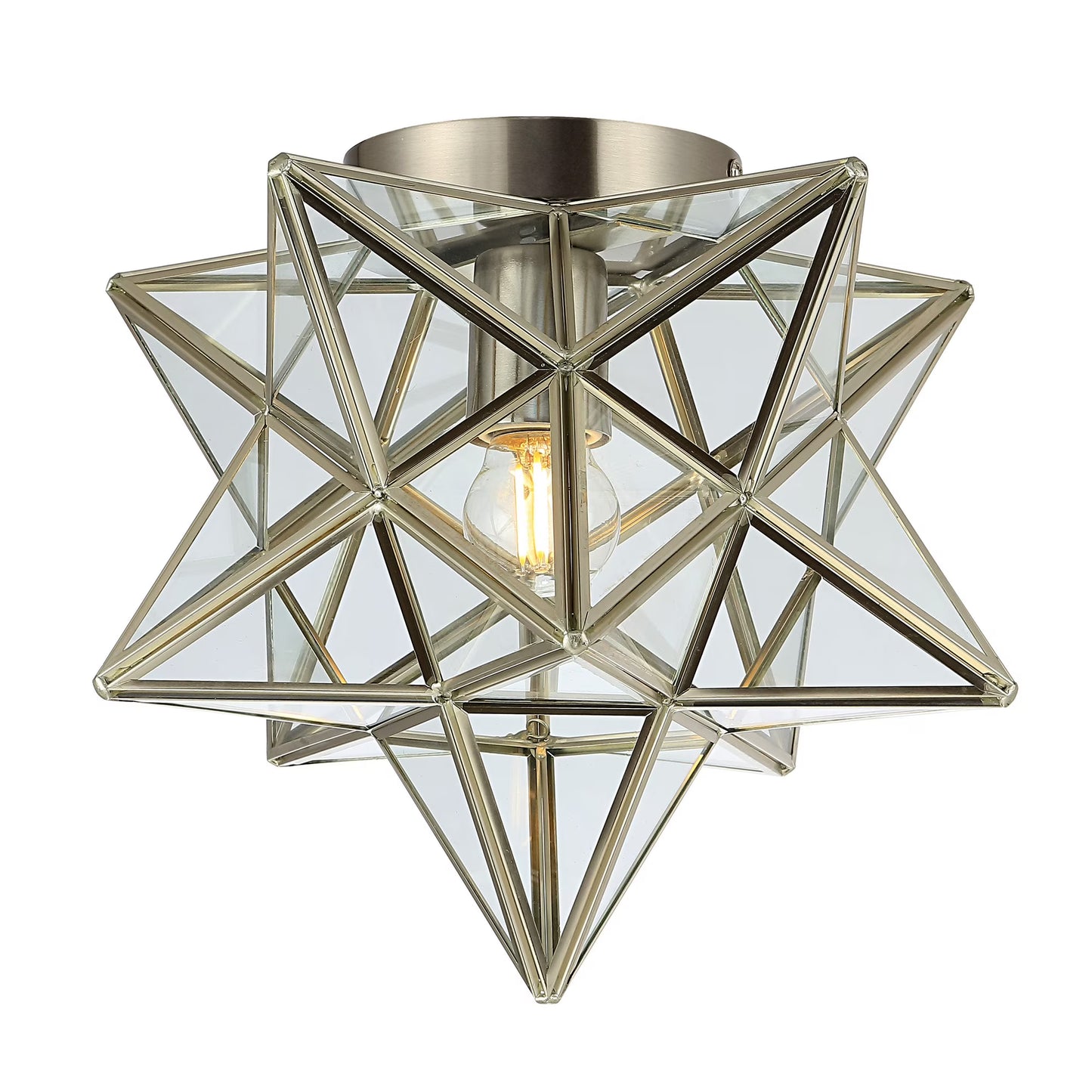 JONATHAN Y Stella 12" Moravian Star Metal/Mercury Glass LED Flush Mount, Oil Rubbed Bronze