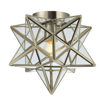 JONATHAN Y Stella 12" Moravian Star Metal/Mercury Glass LED Flush Mount, Oil Rubbed Bronze