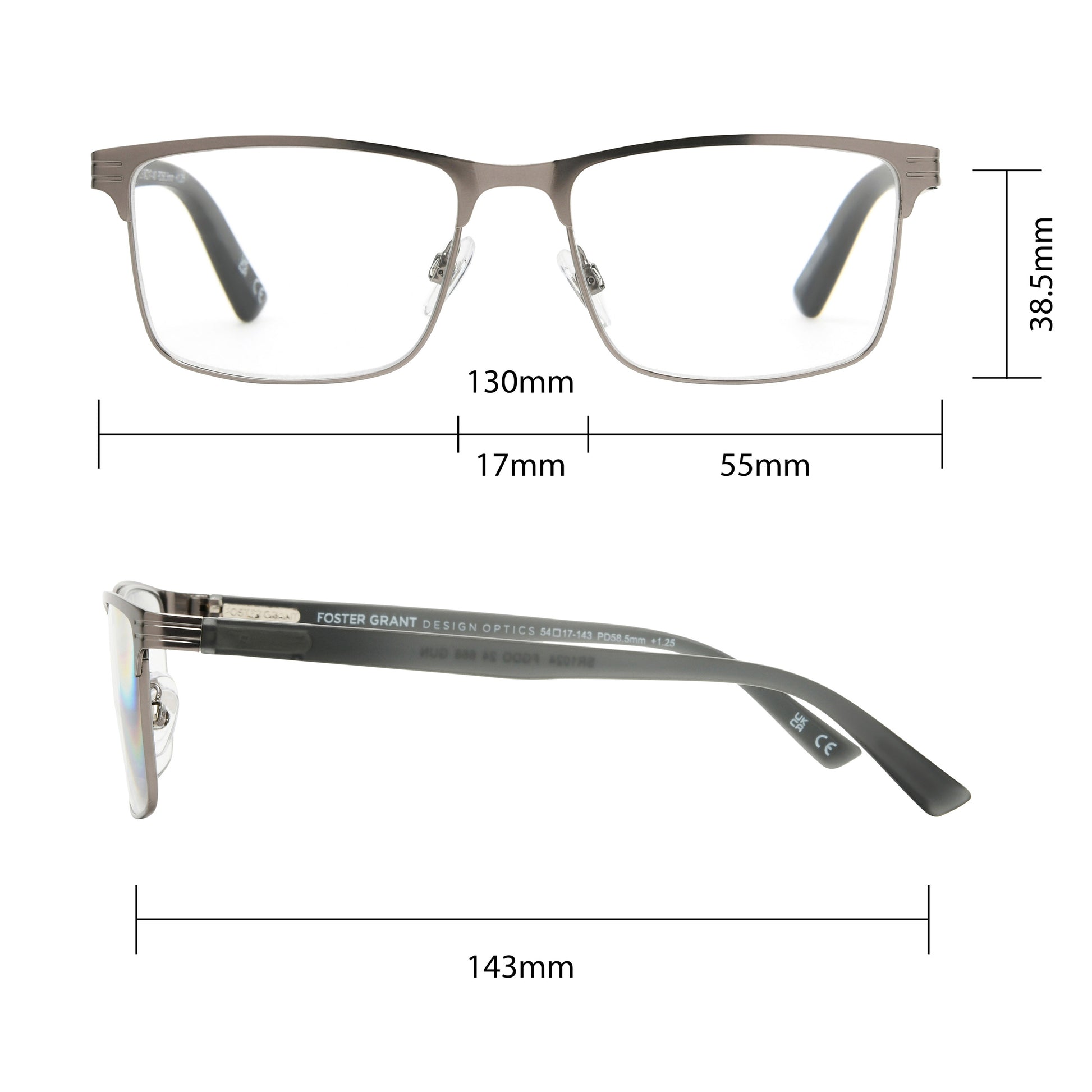 Design Optics by Foster Grant #668 Metal Square Reading Glasses, 3-pack