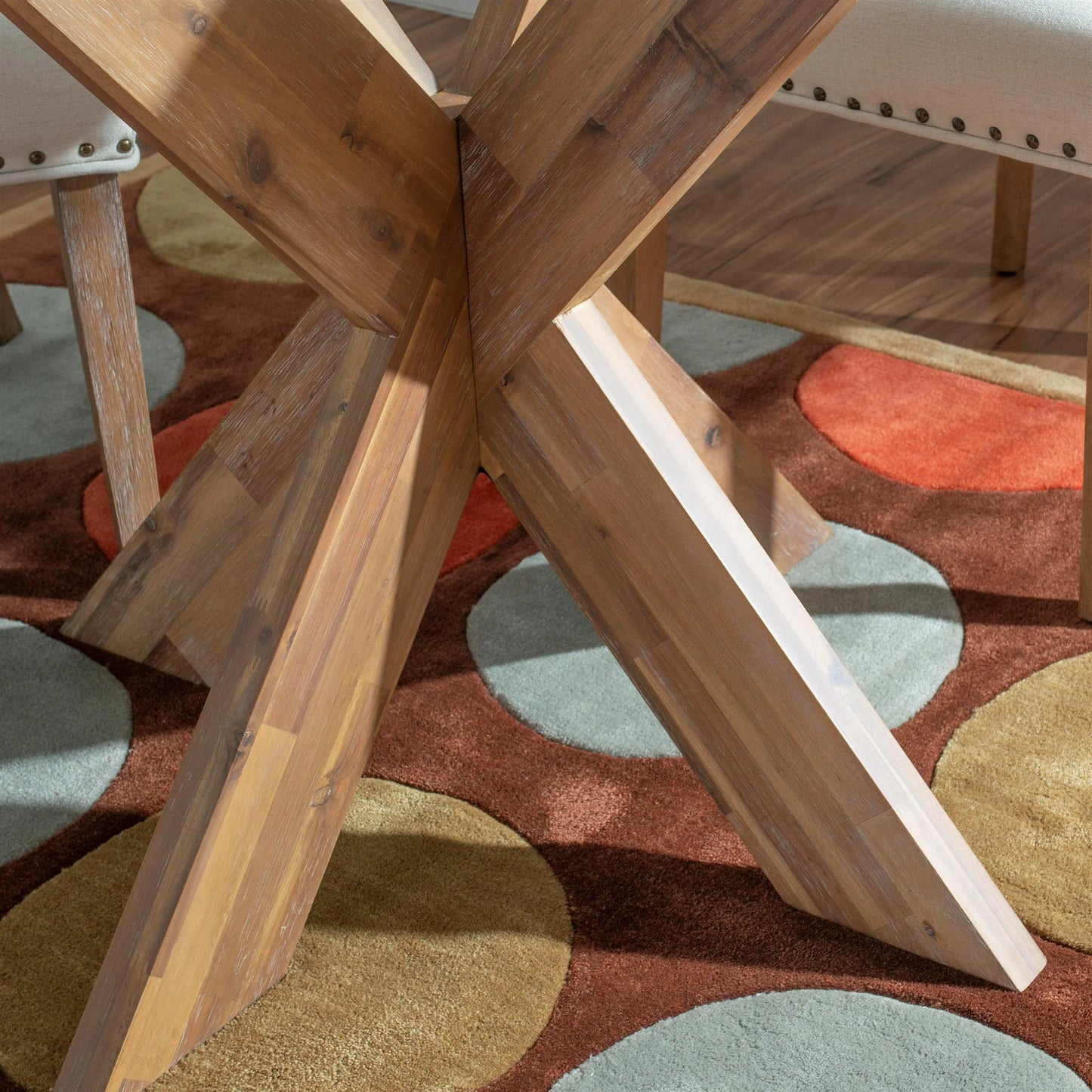 Linon Hale X Base Wood Dining Table With Glass in Natural Brown