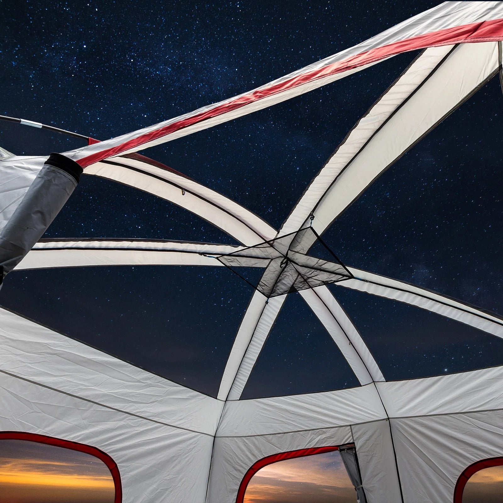 14-Person Camping Tent - 14'x14' (430x430cm) Family Dome Tent with Fiberglass Poles, Waterproof Polyester - Red/White