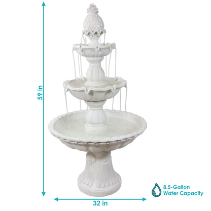 Sunnydaze 59"H Electric Fiberglass 3-Tier Welcome Pineapple Top Outdoor Water Fountain