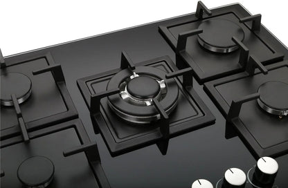 K& H 5 Burner 30 Inch Built-in LPG/Propane Gas Stove Top Glass Surface Cast Iron Cooktop UL/ETL Certified 5-GCW-LPG