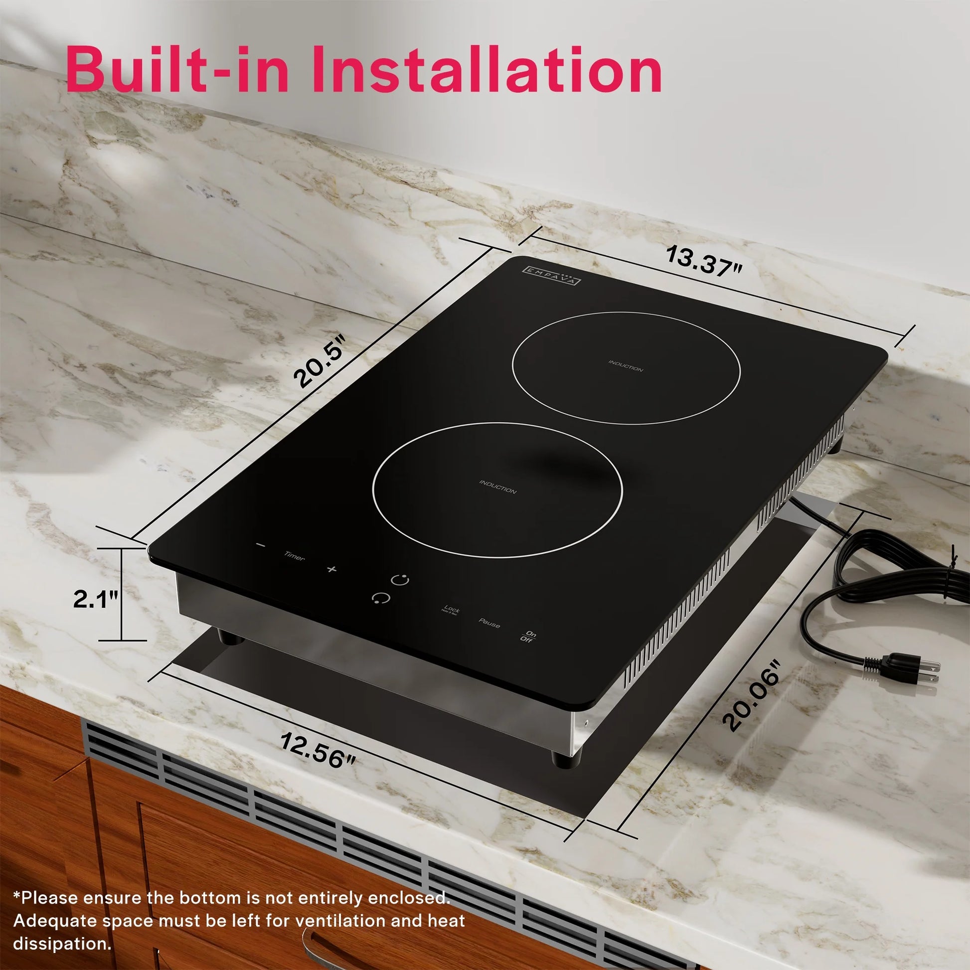 Empava Electric Stove Induction Cooktop Vertical with 2 Burners Vitro Ceramic Smooth Surface Glass in Black 120V