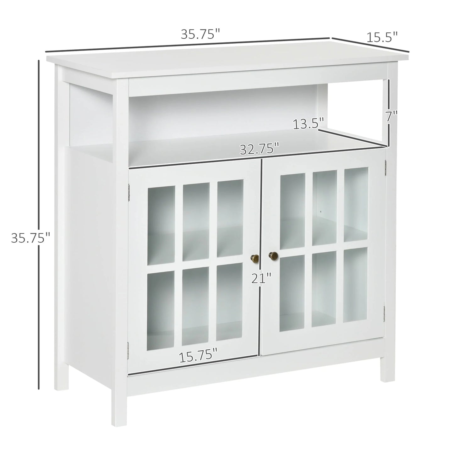 HOMCOM Kitchen Storage Sideboard Cabinet with Open Shelf and Glass Door Cabinets