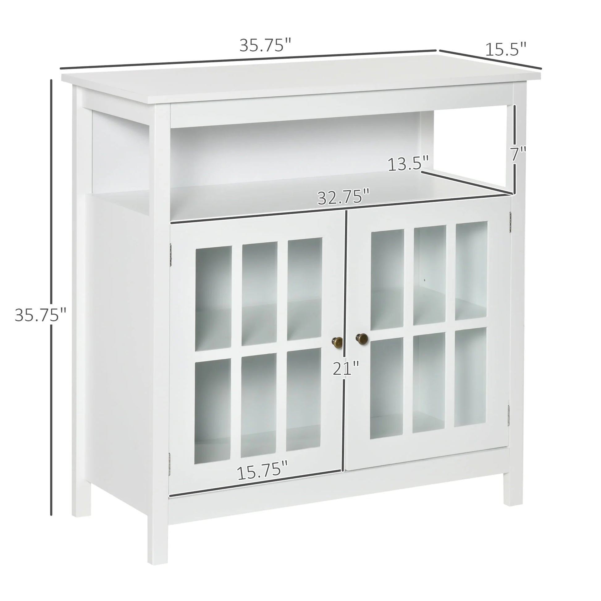 HOMCOM Kitchen Storage Sideboard Cabinet with Open Shelf and Glass Door Cabinets