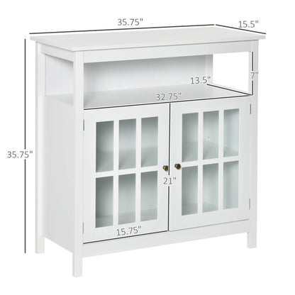 HOMCOM Kitchen Storage Sideboard Cabinet with Open Shelf and Glass Door Cabinets