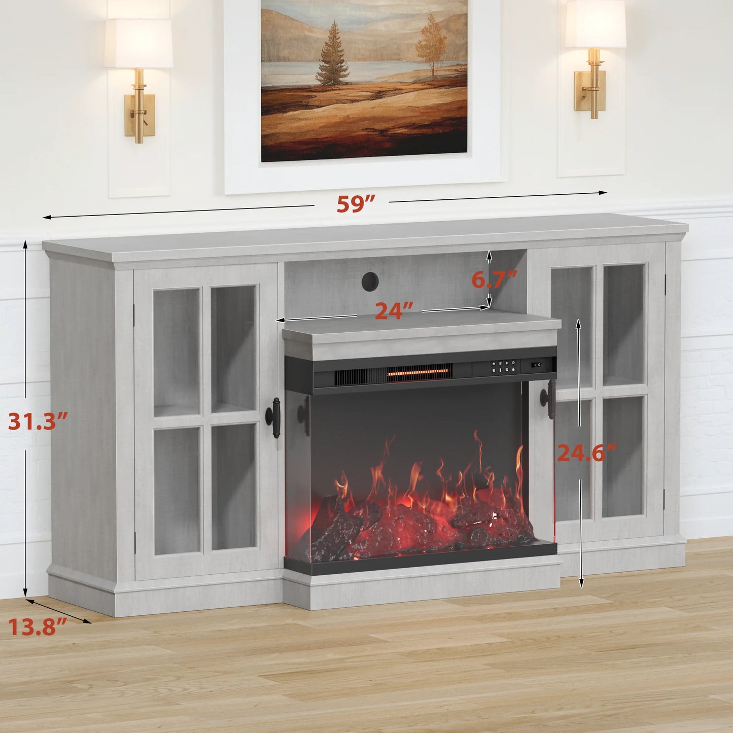 Homall Fireplace TV Stand for TVs up to 65" 3-Sided Glass Modern Media Entertainment Center with Cabniet Storage Adjustable Flame Color Fireplace,Gray