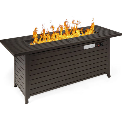Best Choice Products 57in 50,000 BTU Rectangular Propane Aluminum Gas Fire Pit Table w/Cover, Glass Beads - Dark Brown