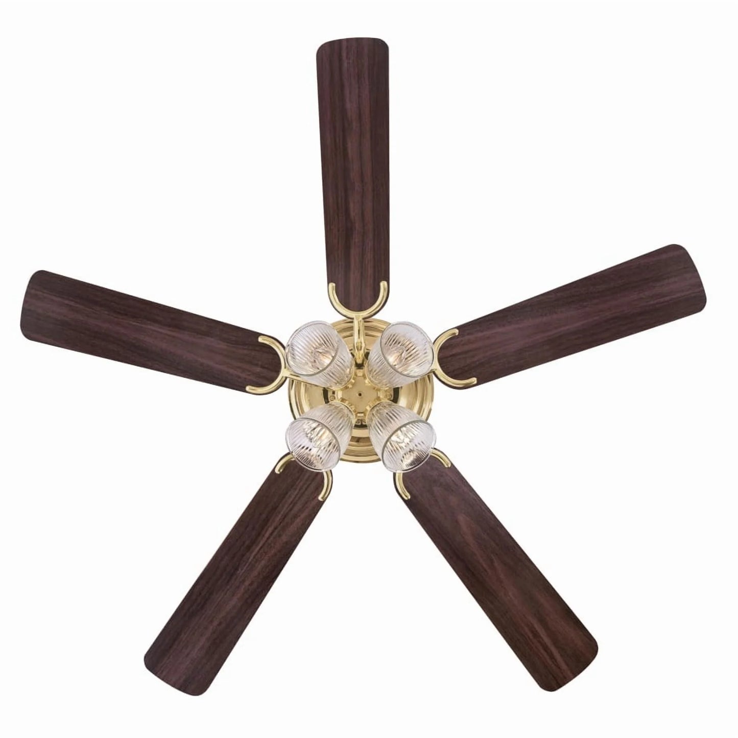 Westinghouse Contempra 4 52 in. Polished Brass Finish Reversible Blades (Walnut/Oak) Clear Ribbed Glass