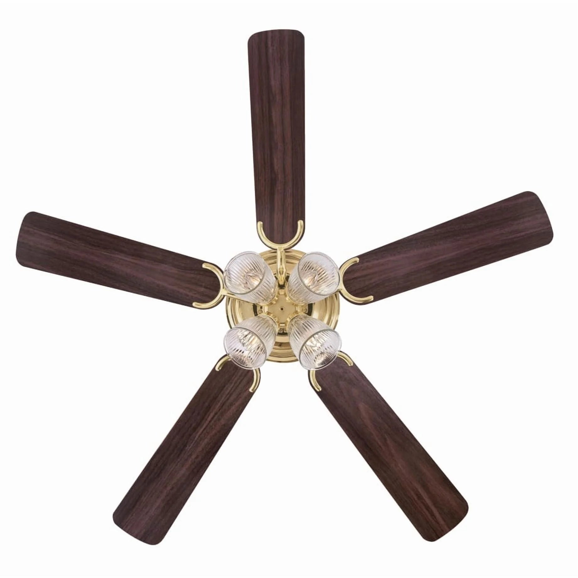 Westinghouse Contempra 4 52 in. Polished Brass Finish Reversible Blades (Walnut/Oak) Clear Ribbed Glass