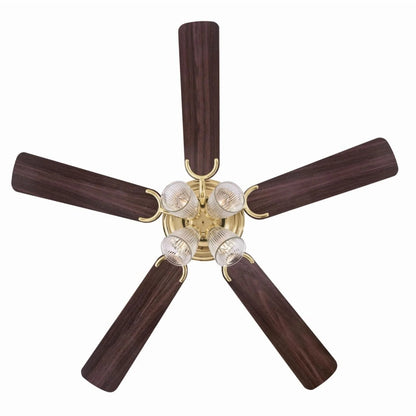 Westinghouse Contempra 4 52 in. Polished Brass Finish Reversible Blades (Walnut/Oak) Clear Ribbed Glass