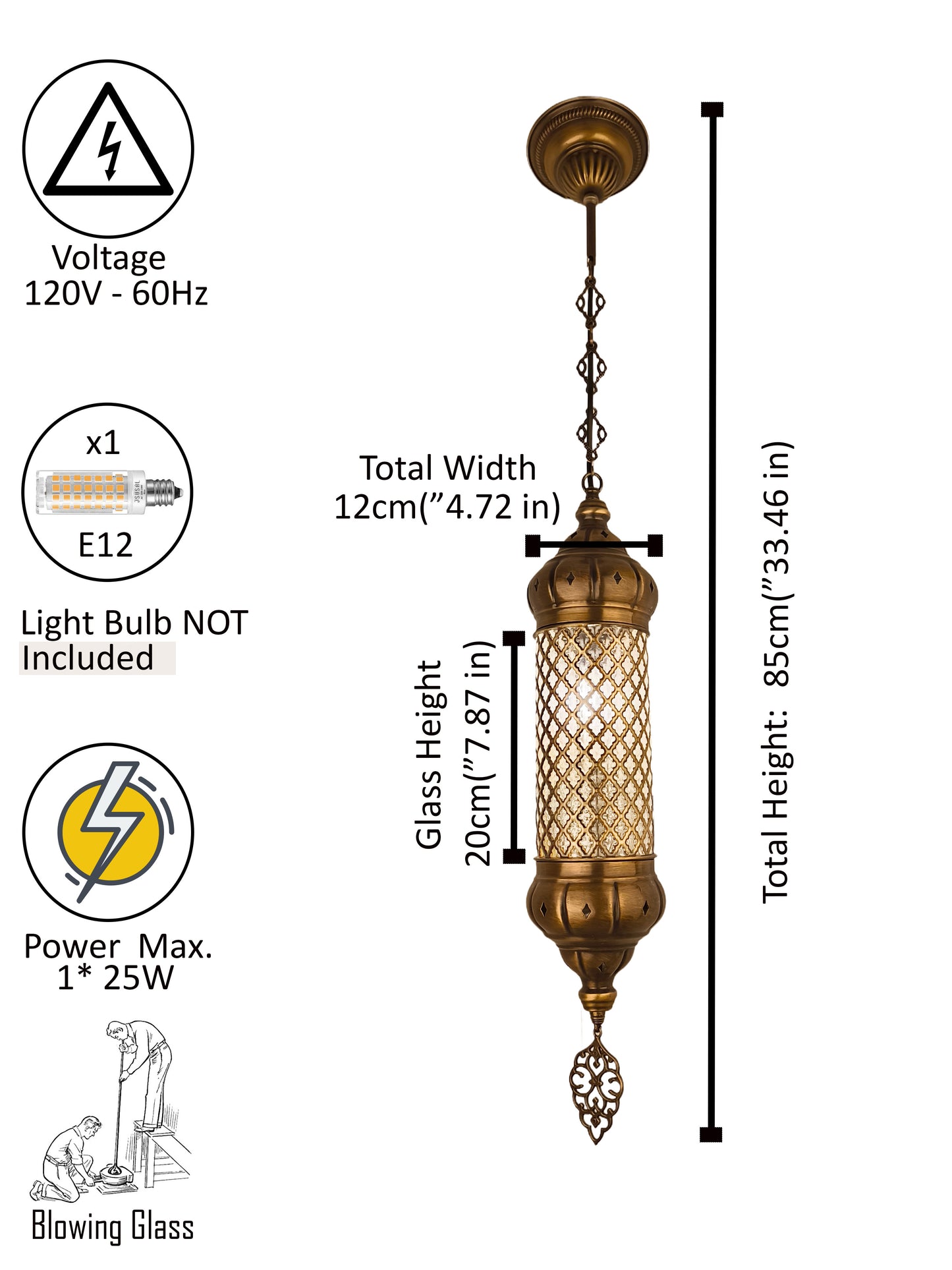 Angora Tantine Turkish Lamp | Blown Glass Turkish Pendant Hanging Lamps for Living Room (51.18")