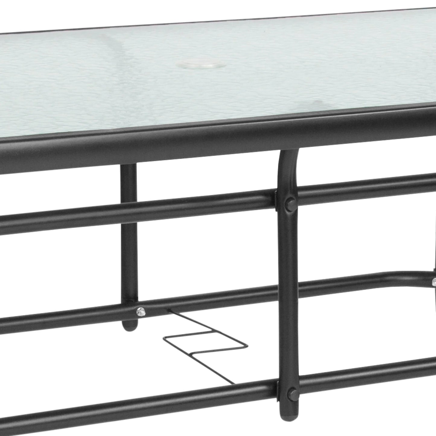 Flash Furniture Tory 31.5" x 55" Glass Metal Patio Table with Umbrella Hole, Black