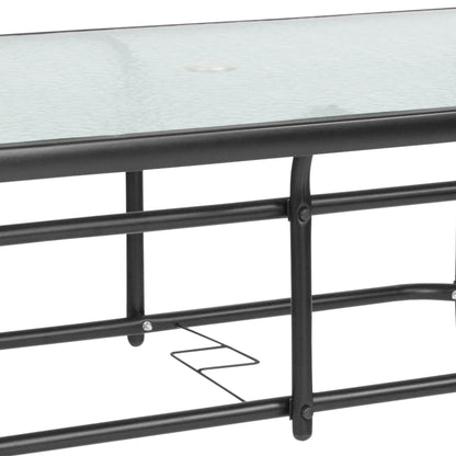 Flash Furniture Tory 31.5" x 55" Glass Metal Patio Table with Umbrella Hole, Black