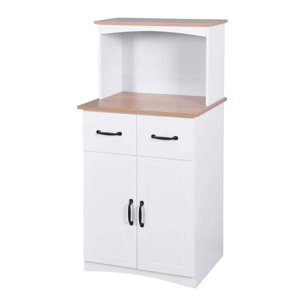 GZXS 67" Modern Buffet with Hutch, Kitchen Pantry Microwave Cabinet with Framed Glass Doors and 2 Drawers, White
