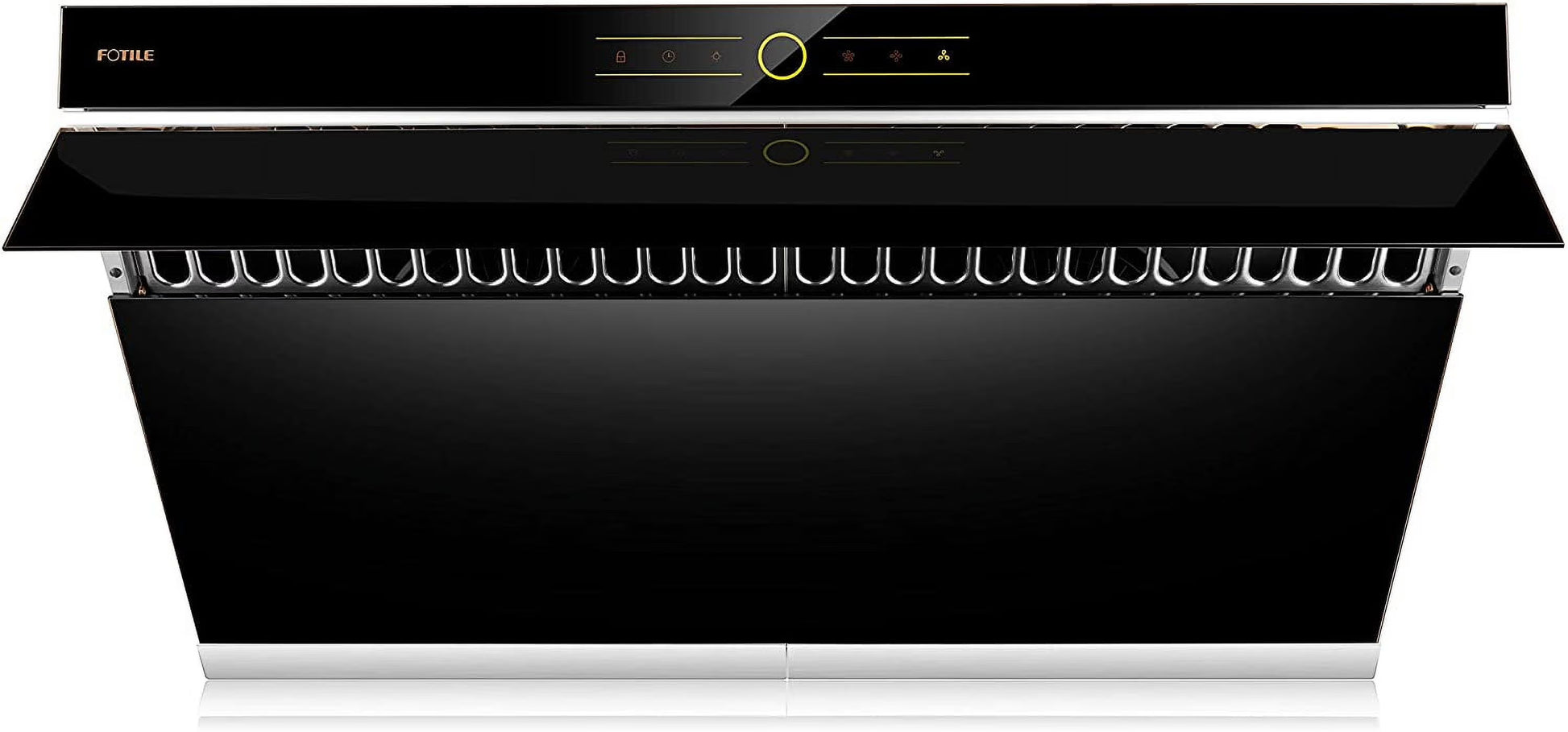 FOTILE JQG9001 Slant Vent Series 36" 850 CFM Under Cabinet or Wall Mount Range Hood with 2 LED lights and Touchscreen in Onyx Black Tempered Glass