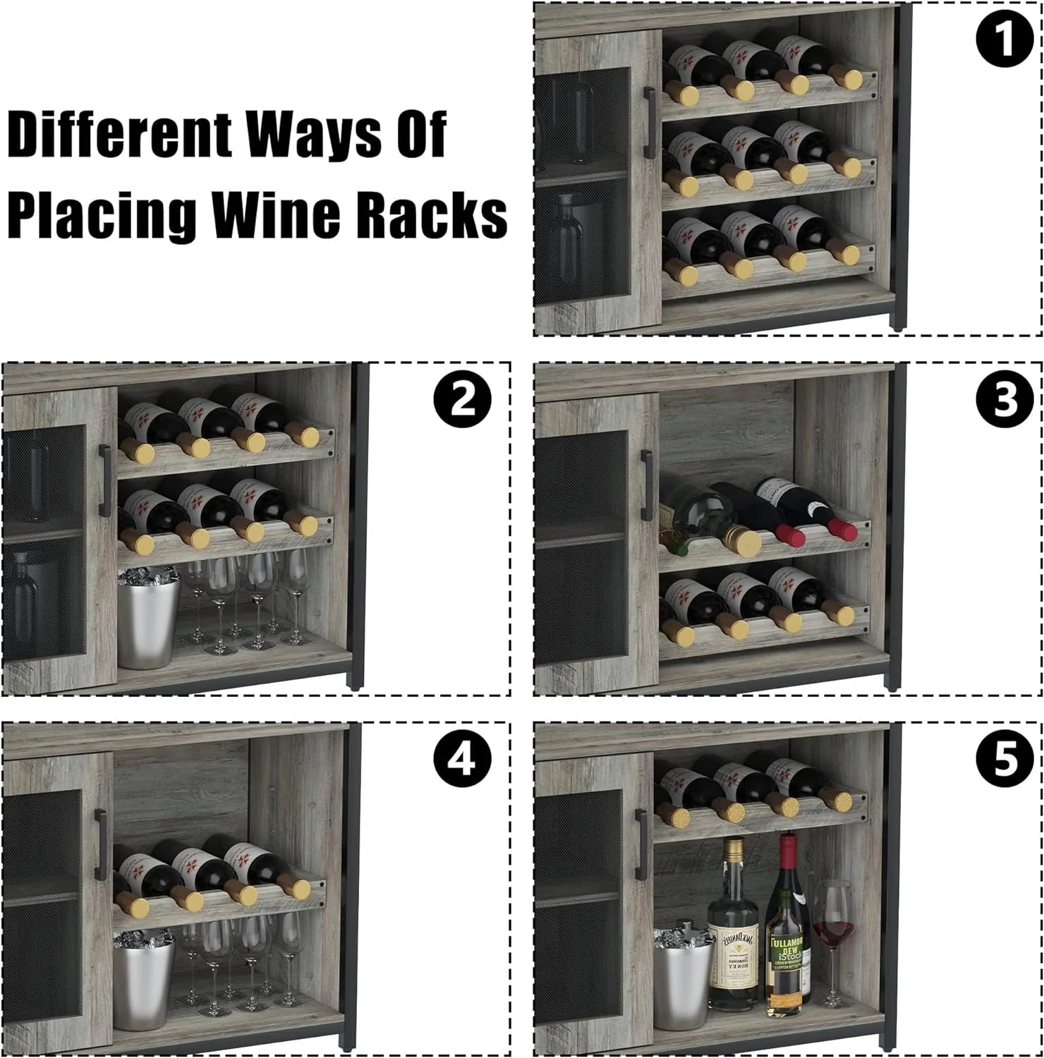 Homhougo Wine Bar Cabinet with Removable Wine Racks and 1 Drawer,Bar Cabinet with Glass Holder and Mesh Door for Liquor and Glasses (Grey)