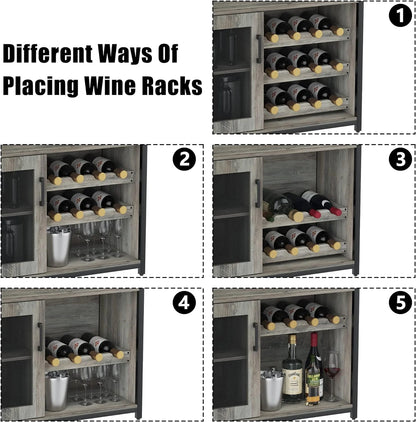 Homhougo Wine Bar Cabinet with Removable Wine Racks and 1 Drawer,Bar Cabinet with Glass Holder and Mesh Door for Liquor and Glasses (Grey)