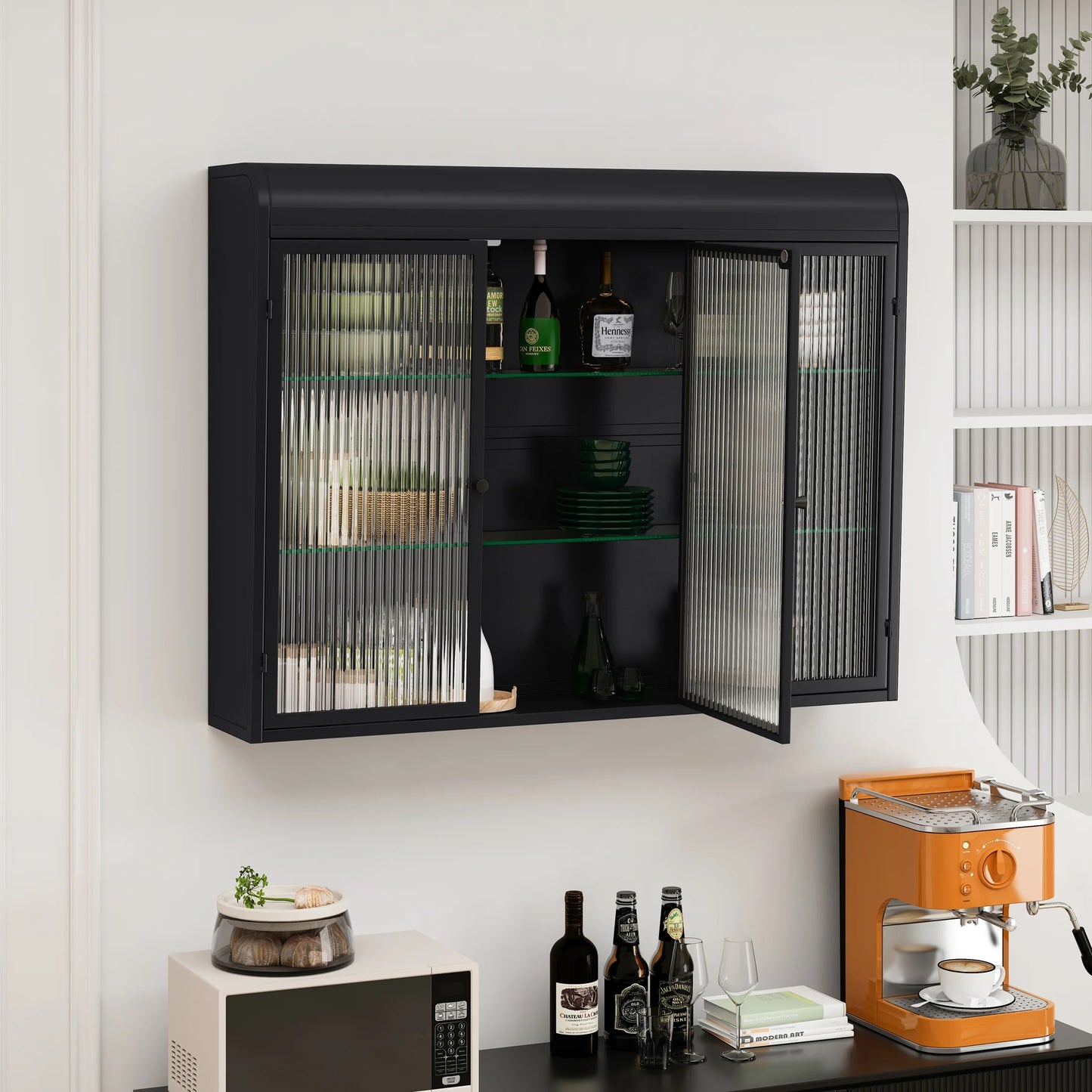 Dasun 3 Glass Door Wall Cabinets for Kitchen, Living Room and Bathroom(Black)