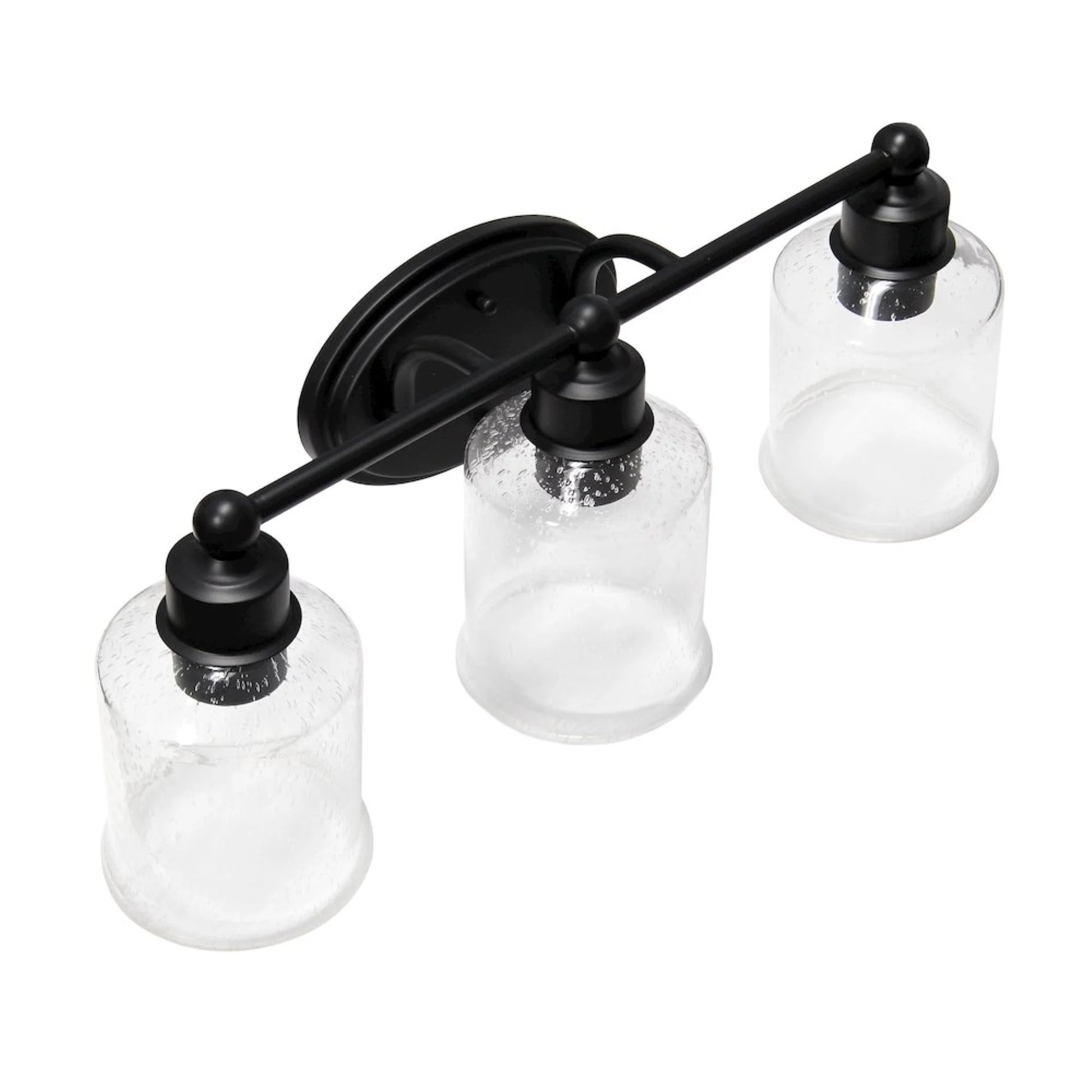 Elegant Designs 22" Modern Timeless Decorative 3 Light Wall Mounted Vanity Fixture with Clear Speckled Glass Shades for Bathroom, Entryway, Hallway, Foyer, Office, Bedroom, Dining Room, Black
