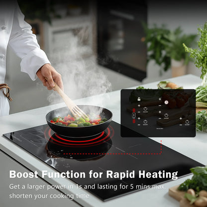 30in Built-In Induction Cooktop 4 Burners, 11600W Touch Control w/Boost & Bridge-Sync, Easy-Clean Tempered Glass, Child Lock