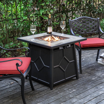 Nuu Garden Square 30" Outdoor Propane Fire Pit Table, 50,000 BTU Gas Fire Pit with Lid, Hand-Woven Wicker, with Glass Beads and CSA Certification