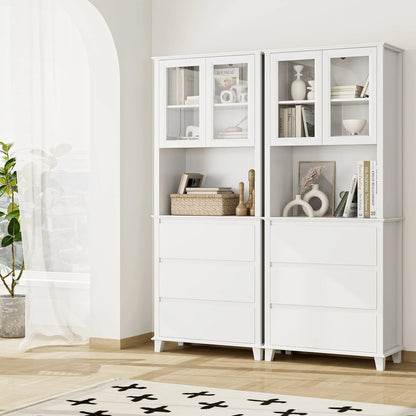 Homfa 3-Drawer Kitchen Storage Cabinet, 76.6'' Tall Cabinet with Clear Glass Door for Bathroom, White