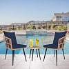 Outdoor Bistro Sets, 3 Piece Natural Color Wicker Chairs Set, Cushioned Patio Conversation Chairs Sets with 2 Armchairs and Tempered Glass Coffee Table, for Yard, Deck, Poolside, D7829
