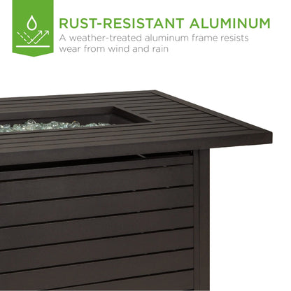 Best Choice Products 57in 50,000 BTU Rectangular Propane Aluminum Gas Fire Pit Table w/Cover, Glass Beads - Dark Brown
