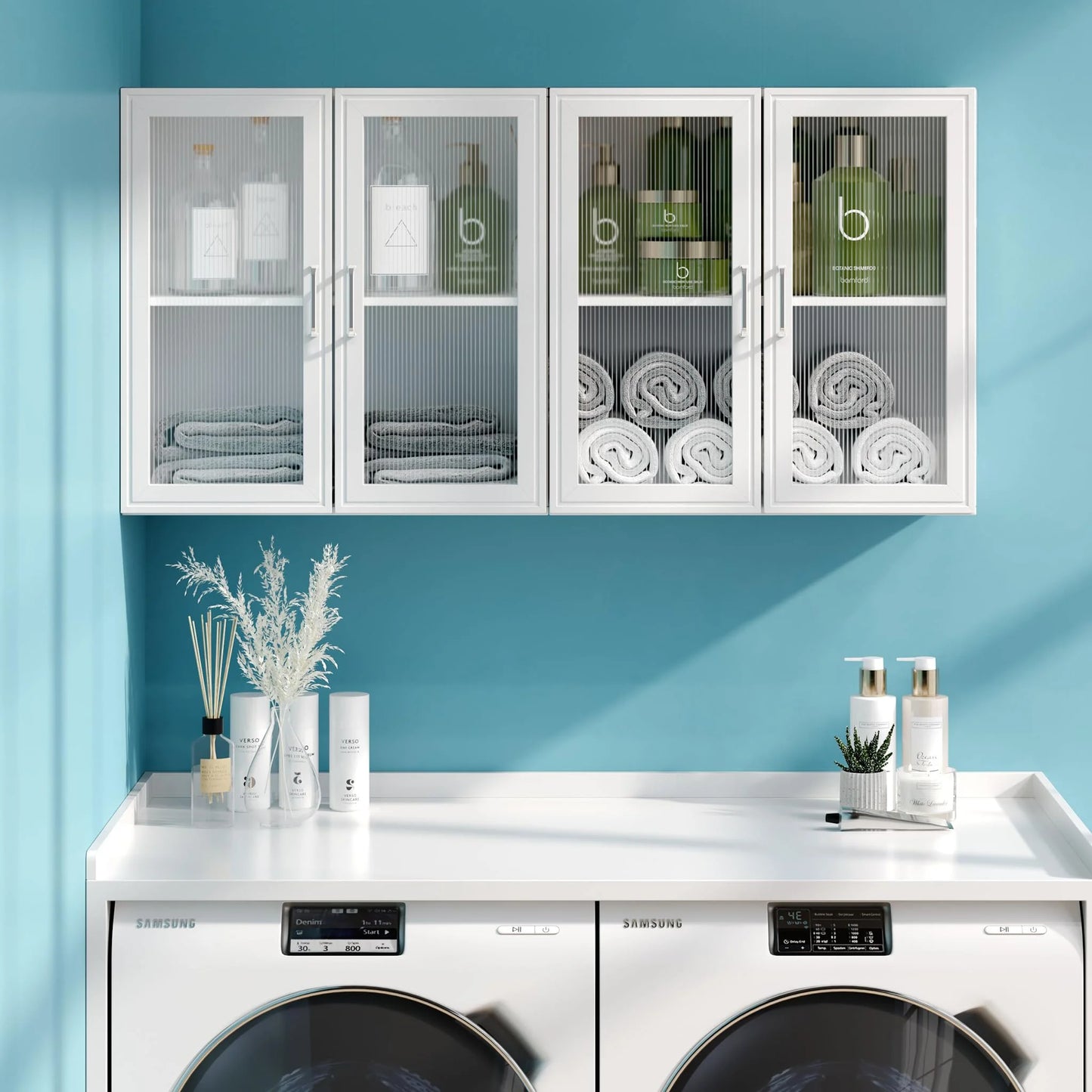 POLIHOME Display Wall Cabinet with Tempered Glass DoorsStorage Cabinet with Adjustable Shelves