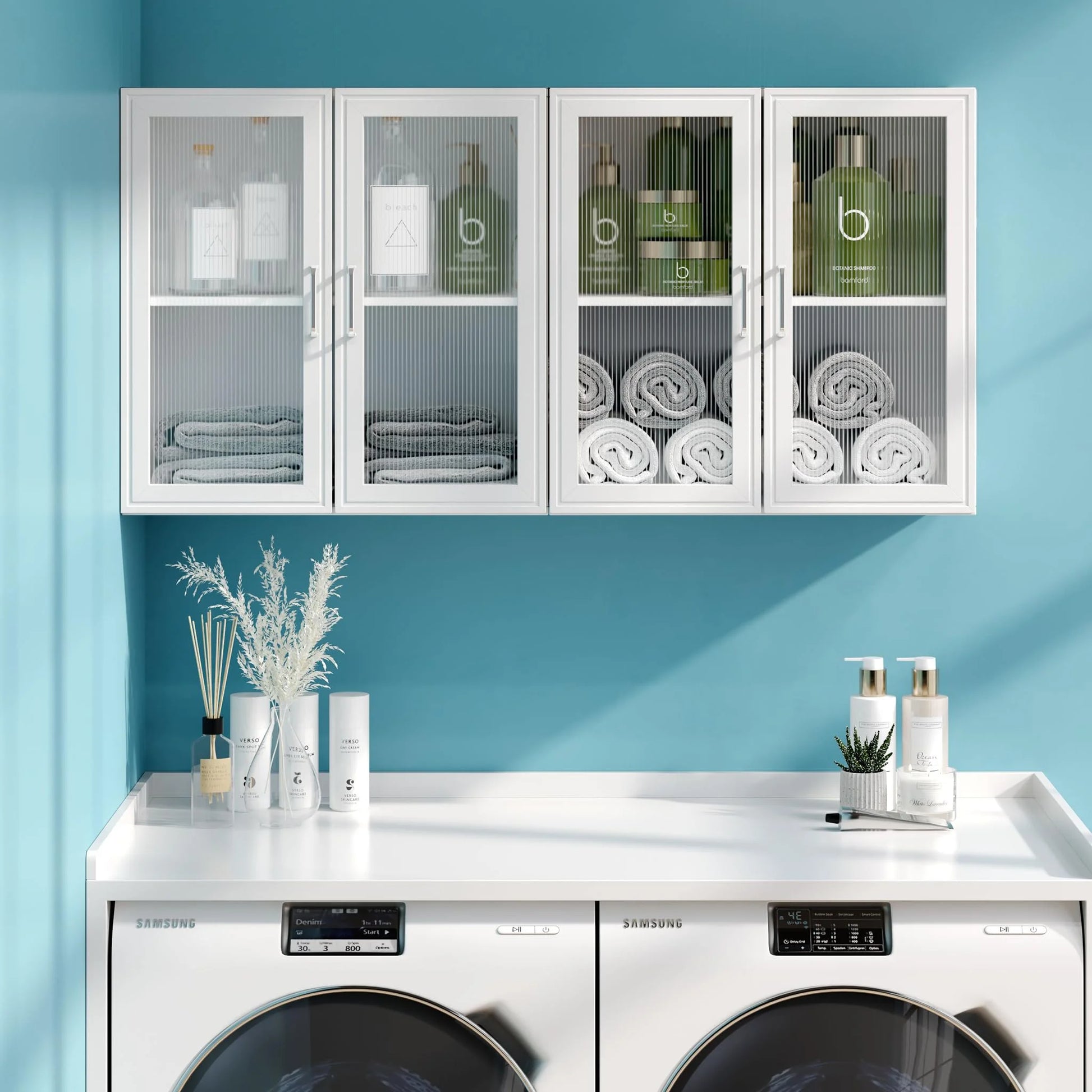 POLIHOME Display Wall Cabinet with Tempered Glass DoorsStorage Cabinet with Adjustable Shelves