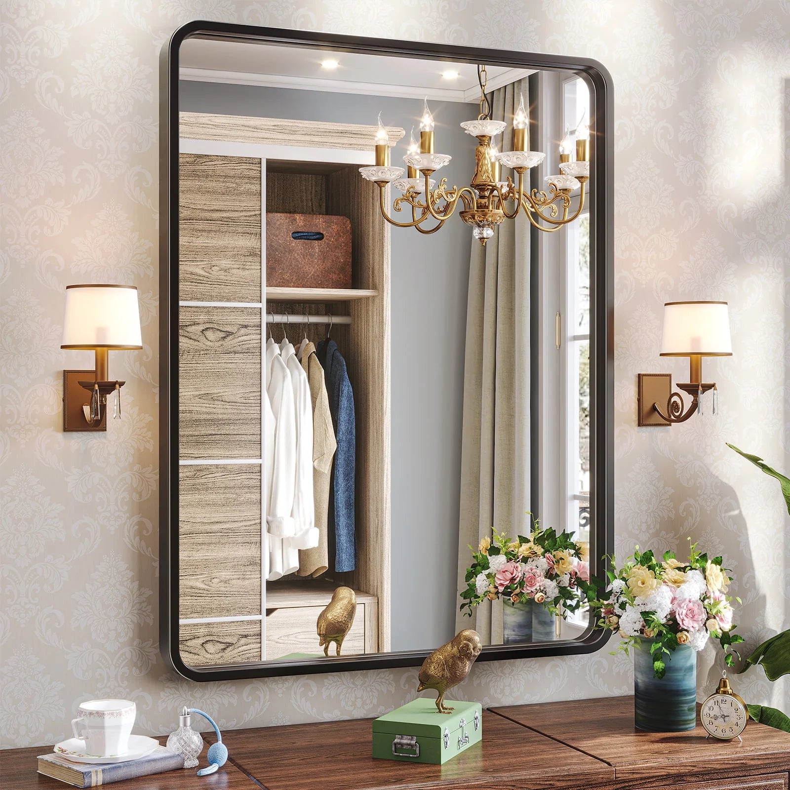 Brightify 24x36 Inch Black Bathroom Mirrors Wall Mirror, Modern Rectangle Bathroom Vanity Wall Mirror with HD Glass & Black Metal Frame for Living Room Mantel Bedroom Entryway, Horizontal/Vertical
