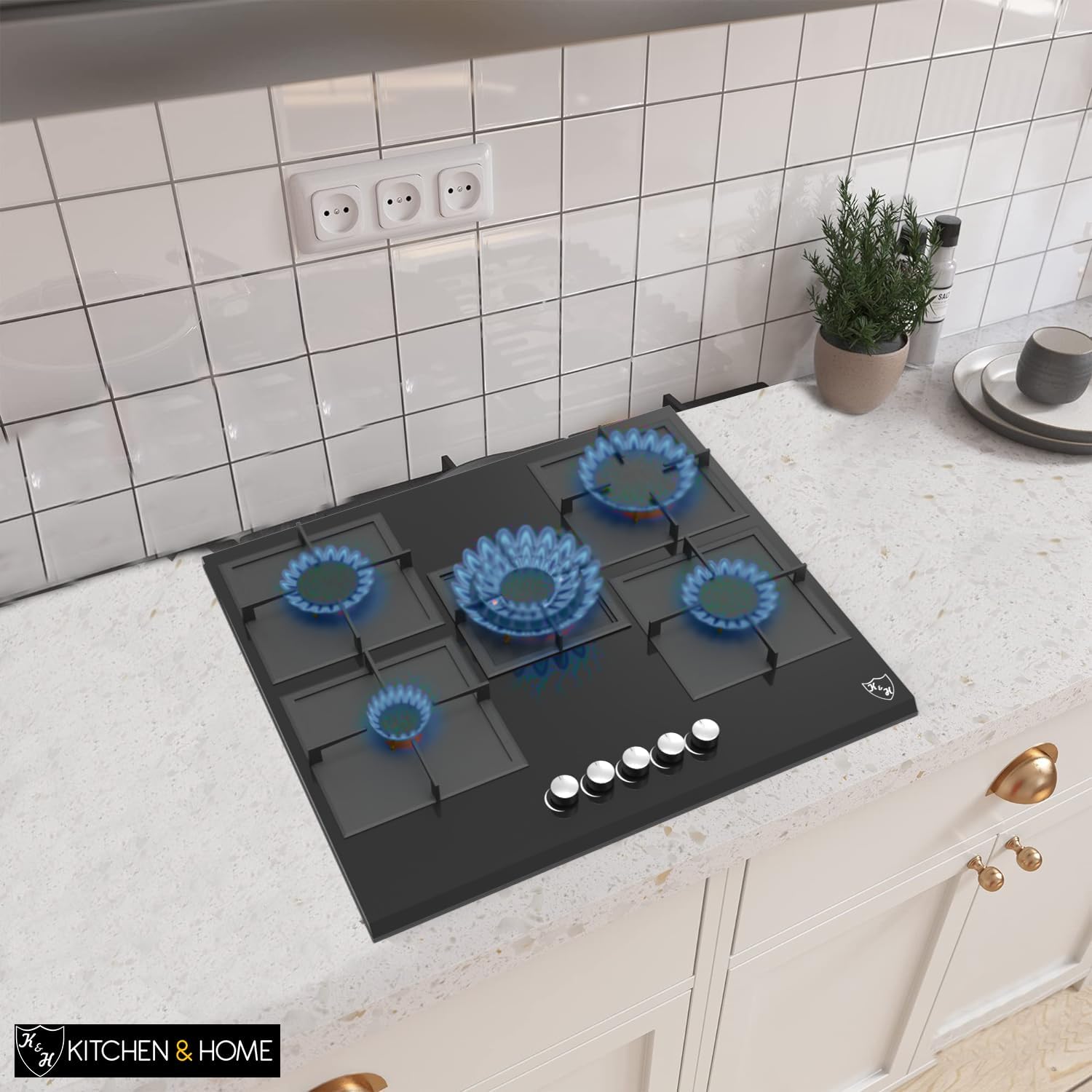 K& H 5 Burner 30 Inch Built-in LPG/Propane Gas Stove Top Glass Surface Cast Iron Cooktop UL/ETL Certified 5-GCW-LPG