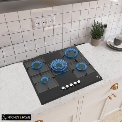 K& H 5 Burner 30 Inch Built-in LPG/Propane Gas Stove Top Glass Surface Cast Iron Cooktop UL/ETL Certified 5-GCW-LPG