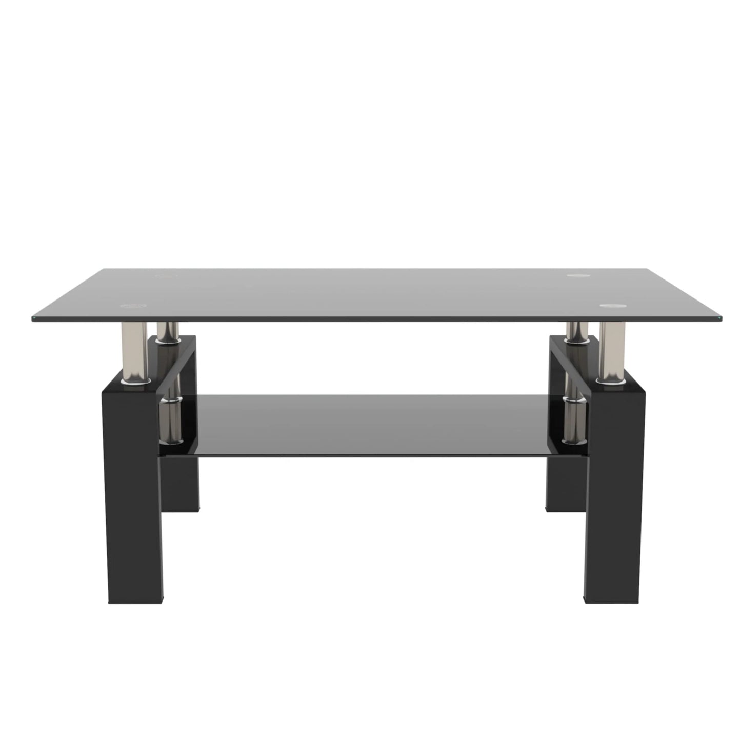 Tansole Coffee Table Glass Top Rectangular End Table Black Metal Legs for Modern Living Room
