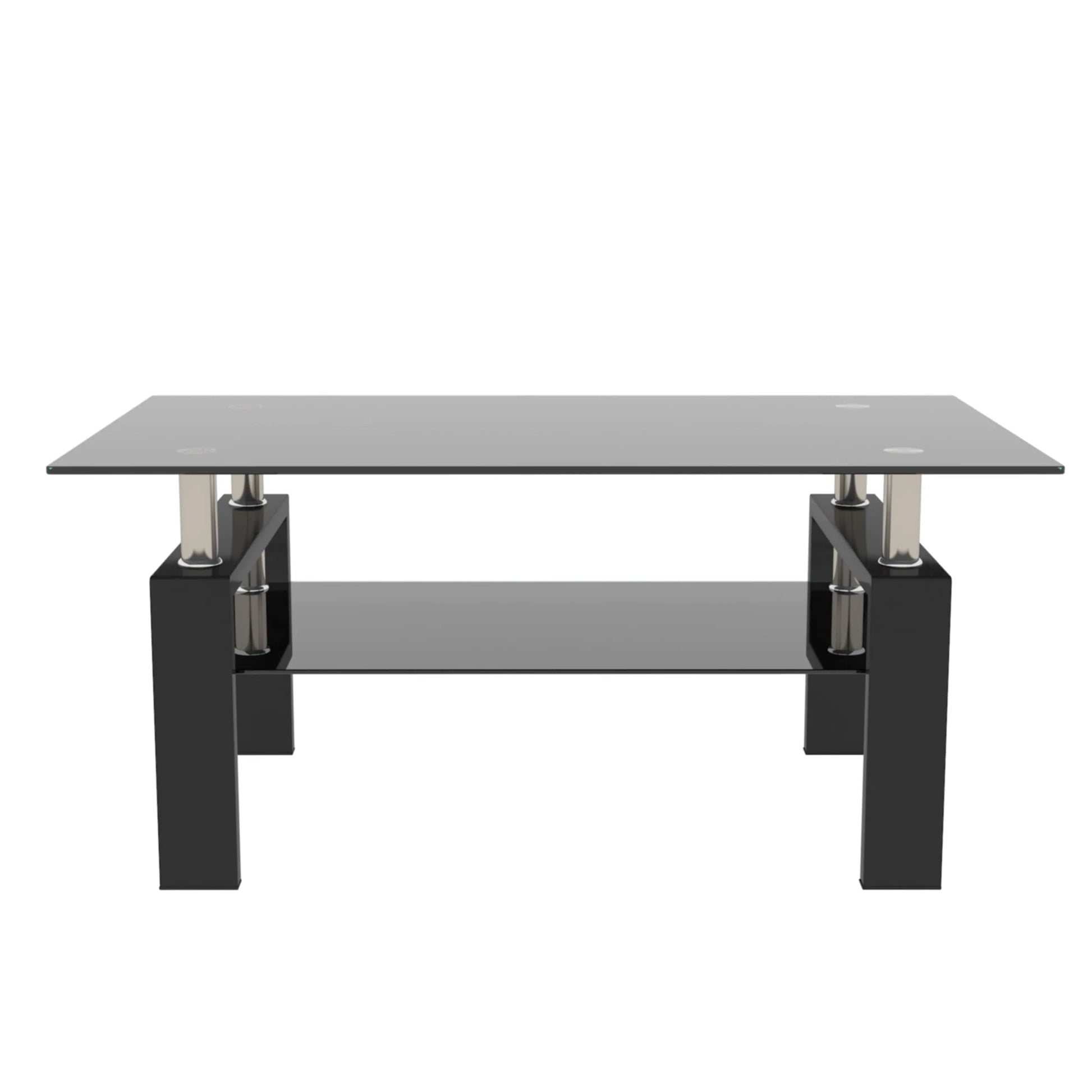 Tansole Coffee Table Glass Top Rectangular End Table Black Metal Legs for Modern Living Room