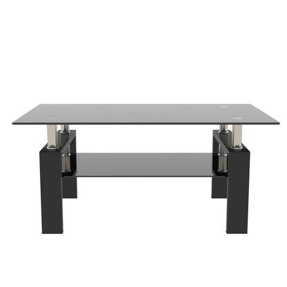 Tansole Coffee Table Glass Top Rectangular End Table Black Metal Legs for Modern Living Room