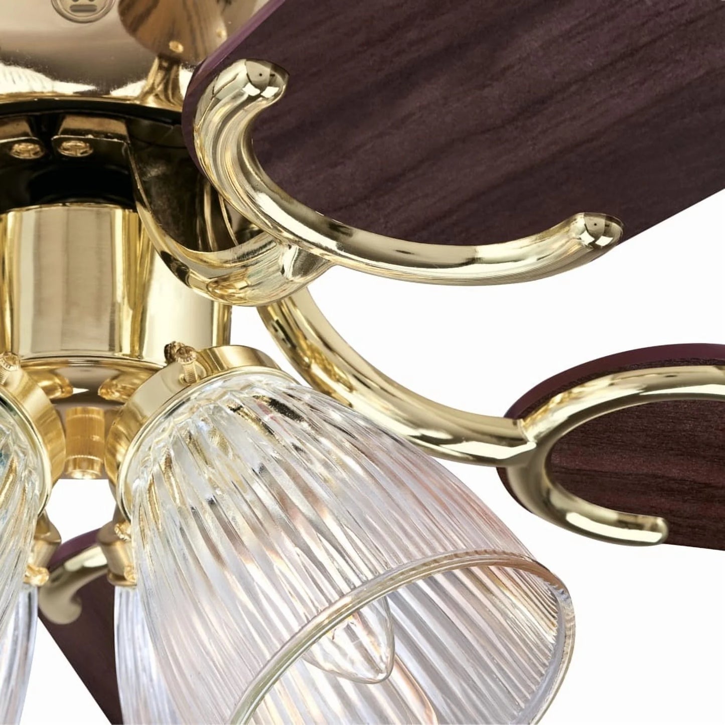 Westinghouse Contempra 4 52 in. Polished Brass Finish Reversible Blades (Walnut/Oak) Clear Ribbed Glass