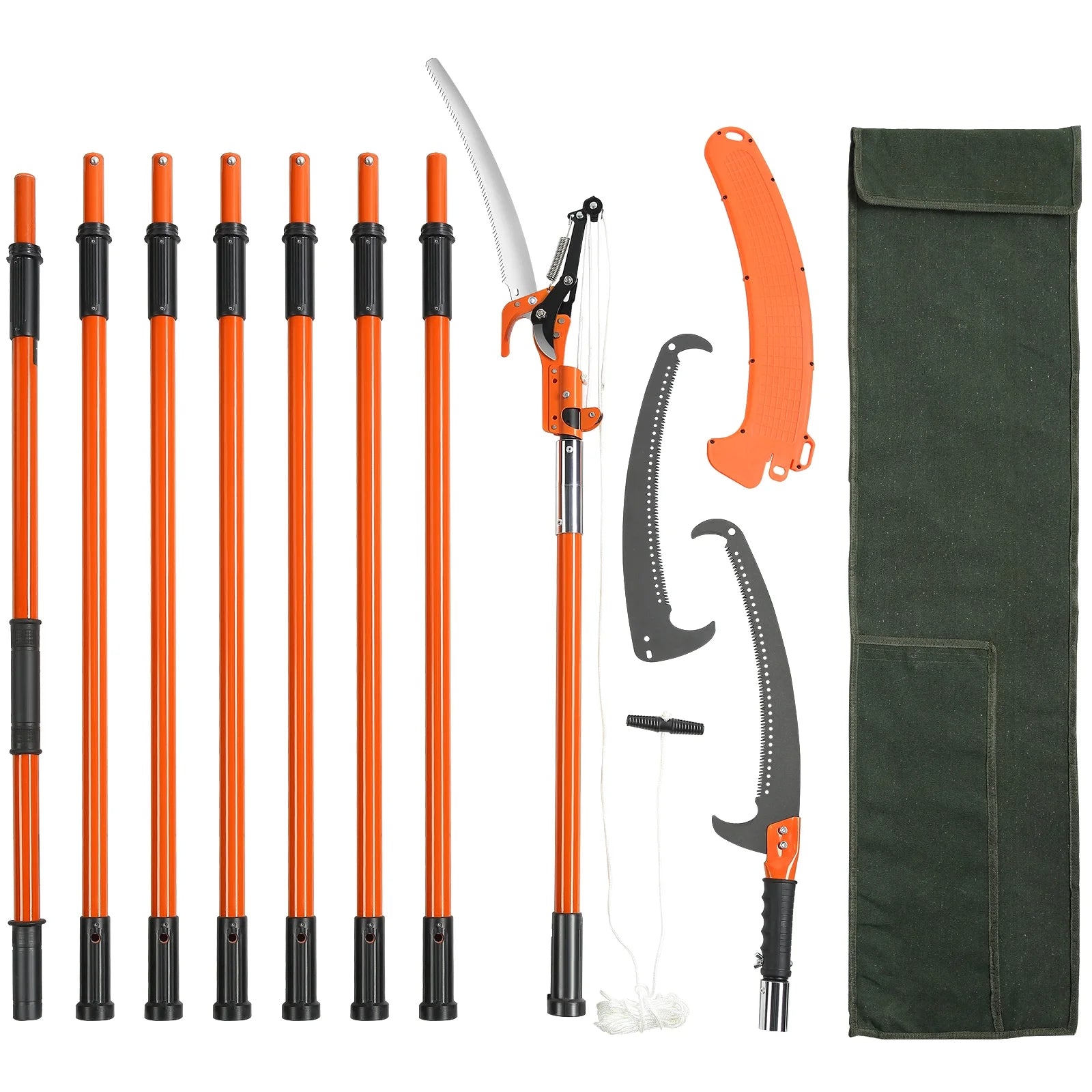 KFFKFF Manual Pole Saw Extendable Tree Pruner 7.3-27 ft Fiberglass Pole Scissors
