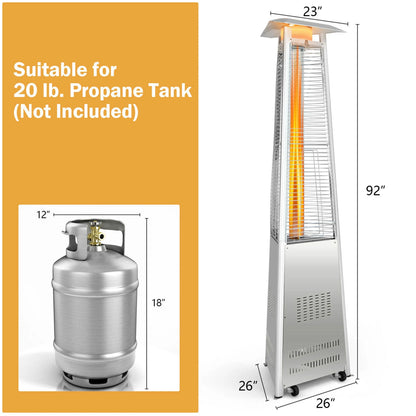 Gymax 42,000 BTU Stainless Steel Pyramid Patio Heater Glass Tube Flame W/Wheels