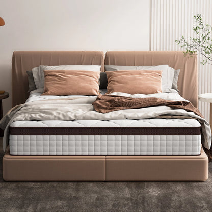 Full Size Mattress, Kescas 10 Inch Hybrid Mattress Full with Fiberglass Free, Memory Foam, Breathable Euro Pillow Top Mattress for Cooler Sleep Supportive & Pressure Relief, Medium Firm
