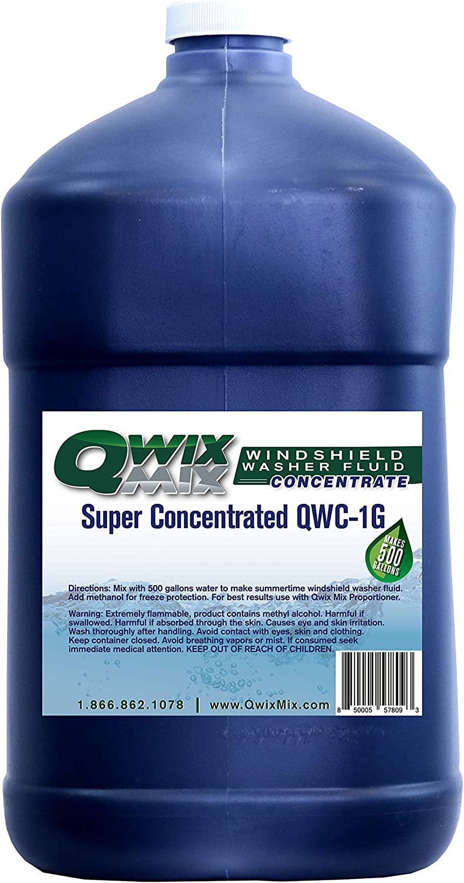 Windshield Washer Fluid Concentrate, 1 Gallon Makes 500 Gallons - 100% Biodegradable Grime & Dirt Remover, Superior Commercial Grade Glass Cleaner, Single