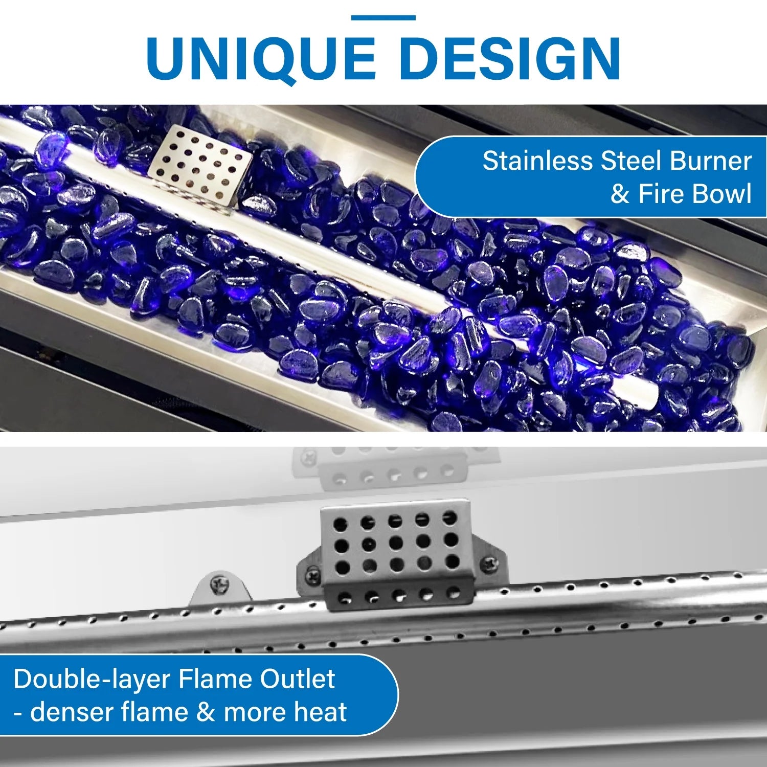 MF Studio 45" Rectangular Steel Propane Fire Pit Table 50000BTU Gas Fire Pit with Blue Fire Glass and Lid, Black