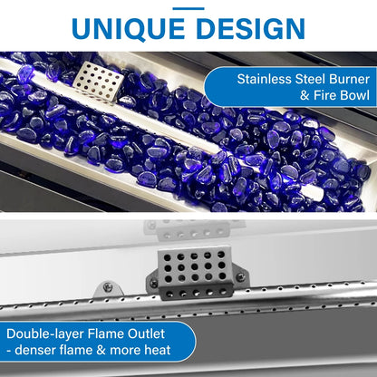 MF Studio 45" Rectangular Steel Propane Fire Pit Table 50000BTU Gas Fire Pit with Blue Fire Glass and Lid, Black