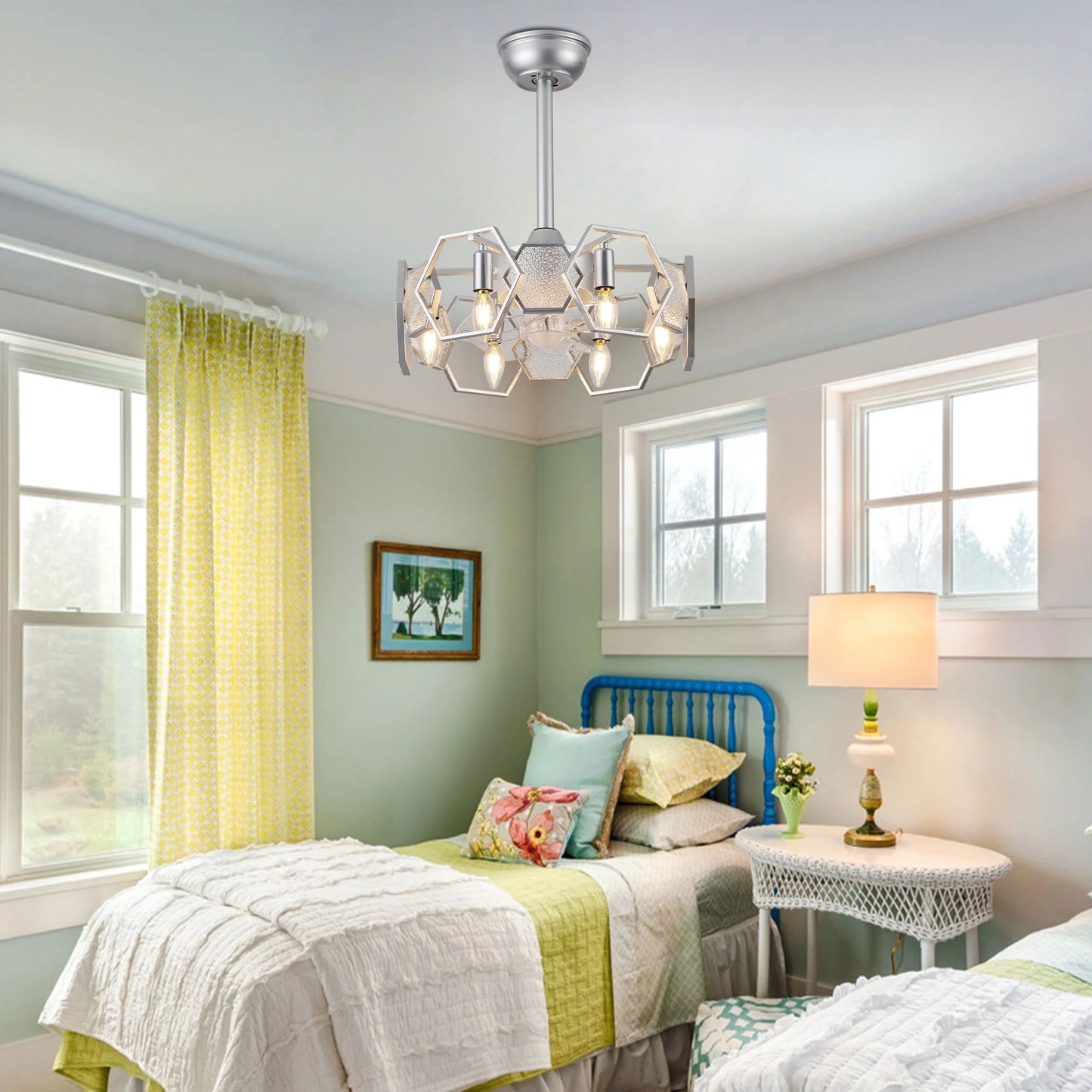 Cusp Barn 19 Inch Farmhouse Ceiling Fan with Remote, Vintage Cage Glass Light Fixture, Rustic Industrial Ceiling Fan for Patio, Kitchen, Bedroom