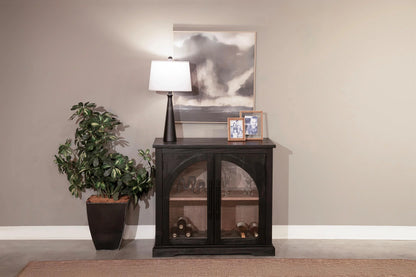 Sunny Designs Elena Small Black Wood Cabinet with Arched Glass Doors