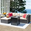 Devoko 5 Pieces Patio Furniture Sectional Set Outdoor Wicker Rattan Sofa Set Backyard Couch Conversation Sets with Pillow Cushions and Glass Table, Navy Blue